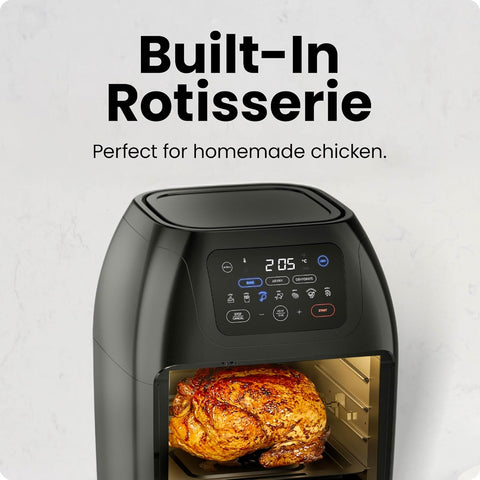 5-in-1 Air Fryer Oven with Rotisserie 10L, 1800W – 17 Presets, Bake, Roast, Dehydrate, Family Size with View Window