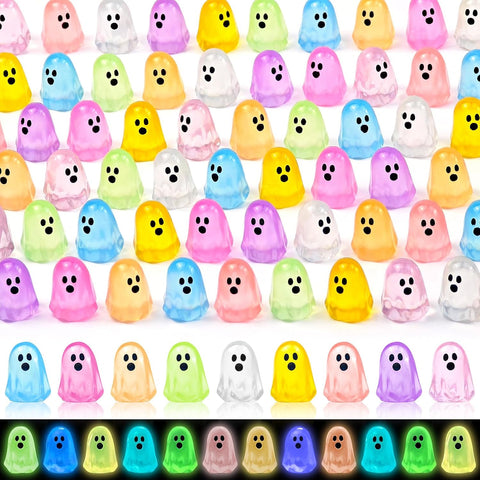 60 Pcs Halloween Luminous Mini Ghost Figures – Glow in the Dark Resin Ghost Decorations for Vases, Fairy Gardens, Shelves & Party Décor