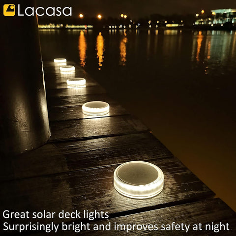 Lacasa Solar Decking Lights 4 Pack 30LM LED Step Lights, Auto ON/Off, IP68 Waterproof, Natural White, Outdoor Garden Driveway Pathway Lighting