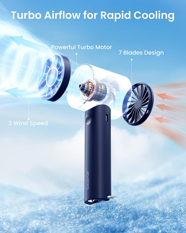 Turbo Handheld Fan with LED Torch & Clasp Base