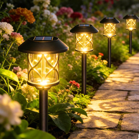 Quntis 8 Pack Solar Lights Outdoor Garden Ultra-Bright Warm White - Waterproof LED Garden Solar Lights with Auto On/Off, Solar Powered Pathway Lights for Holiday Decor, Yard Walkway & Lawn Landscape