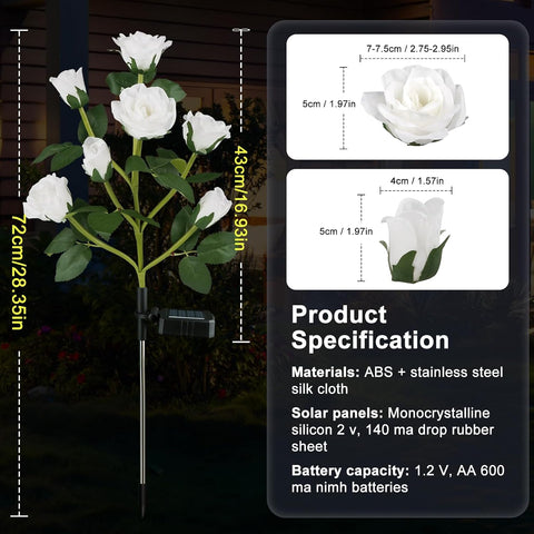 Aolyty 2 Pcs LED Solar Garden Roses Lights White Lighting (White)