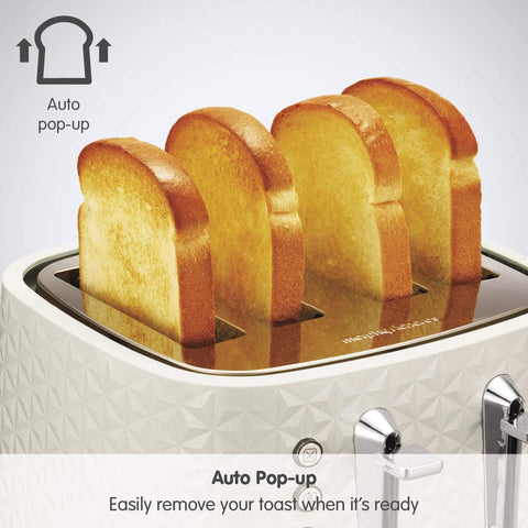 Morphy Richards Vector 4 Slice Toaster 1800W – Cream High Gloss Geometric Design with Variable Width Slots, Defrost, Reheat & Crumb Tray