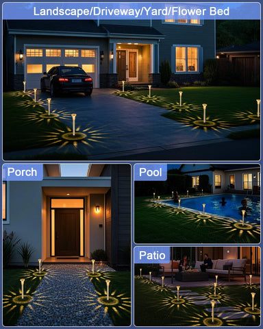 6pcs LED Solar Garden Lights, IP65 Solar Garden Lights Stainless Steel Waterproof Energy Saving for Patio, Lawn, Yard, Driveways (Warm White)