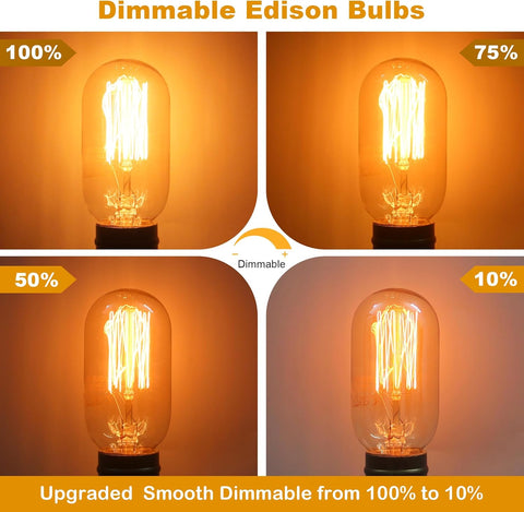Vintage Edison Light Bulbs 40W T45 E27 Dimmable Warm White Retro Amber