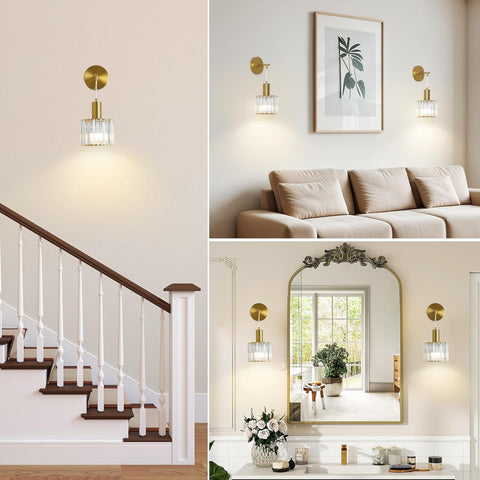 Gold Battery Operated LED Wall Lights Set of 2 with Remote