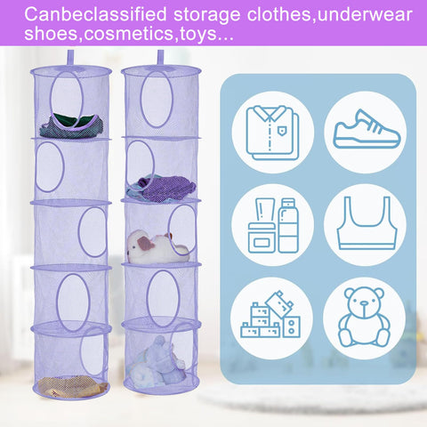 Hanging Mesh Storage Basket, 2 Pack, 5-Tier Foldable Toy Organiser in Pink – Make Room for More Play