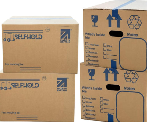 5 Double Wall Cardboard Moving House Boxes Large 58cm x 42cm x 35cm (23" x 17" x 14") Removal Packing Boxes For Moving House With Printed Room Checklist & Carry Handles | Made in Britain