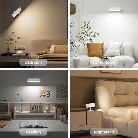 Battery Operated Wall Lights, Wireless LED Wall Sconce Set of Two, Rechargeable Wall Sconces for Living Room, 5 Colors Dimmable Wall Lamps for Bedroom, White 2 Pack