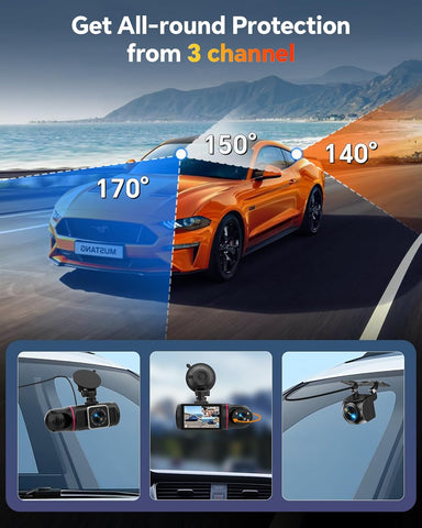 Kussla 3 Channel Dash Cam Front Rear Inside 1080P with 64GB Card