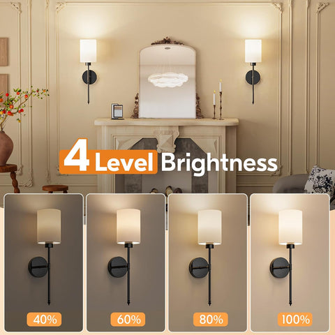 Battery Operated Wall Lights, Black Wireless Rechargeable Wall Lights with 5200mAh Dimmable Detachable Bulbs and Remote, 9 Colours Sconces Wall Decor for Bedroom Living Room Hallway