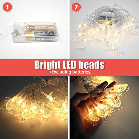 Ramadan Eid Mubarak String Lights – 9.84ft Battery Operated LED Festival Lights with 20 Warm White LEDs for Indoor & Outdoor Decor