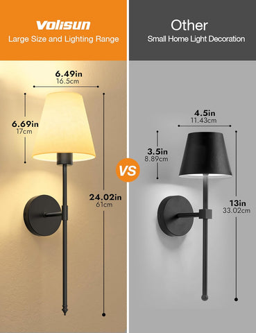 5200mAh Battery Operated Wireless Wall Lights Set of 2, 60CM Rechargeable Wall Lights with Dimmable Detachable Bulbs and Remote, 12-Color Wall Sconce Lighs for Bedroom Living Room Black