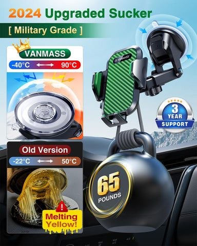 VANMASS 2025 Best Car Phone Holder Green – Rotatable Suction & Clip