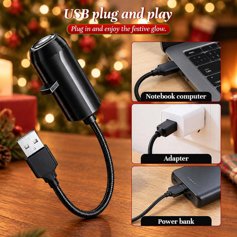 HD 5D Holographic Christmas Night Light Projector – USB 360° Rotating Christmas Projector Light with 10 HD Festive Slides for Bedroom, Living Room & Car