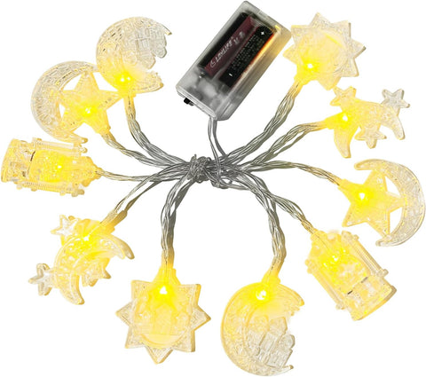 Ramadan Eid Mubarak String Lights – 1.5M Star Moon LED Fairy Lights with 10 LEDs, Battery Powered Decoration for Home & Parties
