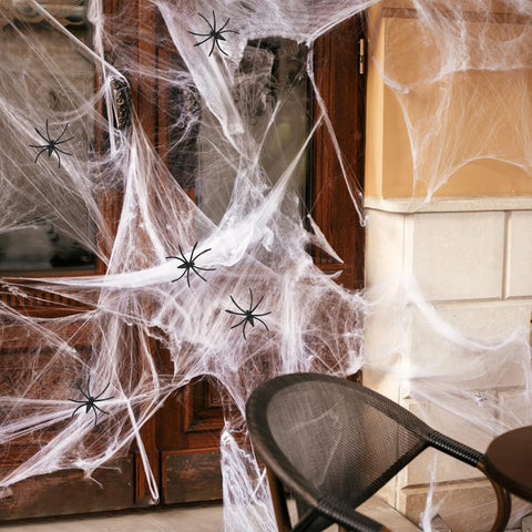 60g Halloween Spider Web Decoration with 30 Fake Spiders – Stretchable Cobwebs for Indoor & Outdoor Halloween Party Decorations