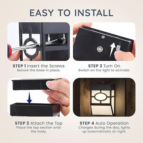 Modern LED solar-powered wall light mounted on an outdoor wall at night

