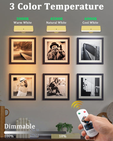 Wireless Rechargeable Wall Light Battery Operated Indoor Lamp Gold