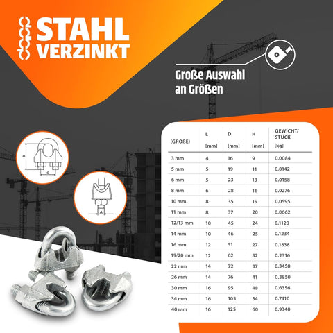 DQ-PP 20m Galvanised Steel Wire Rope Kit, 3mm Diameter, 6x7 Strand Cable with 6 Clips & 2 Hook-Eye Turnbuckles for Tensioning and Securing