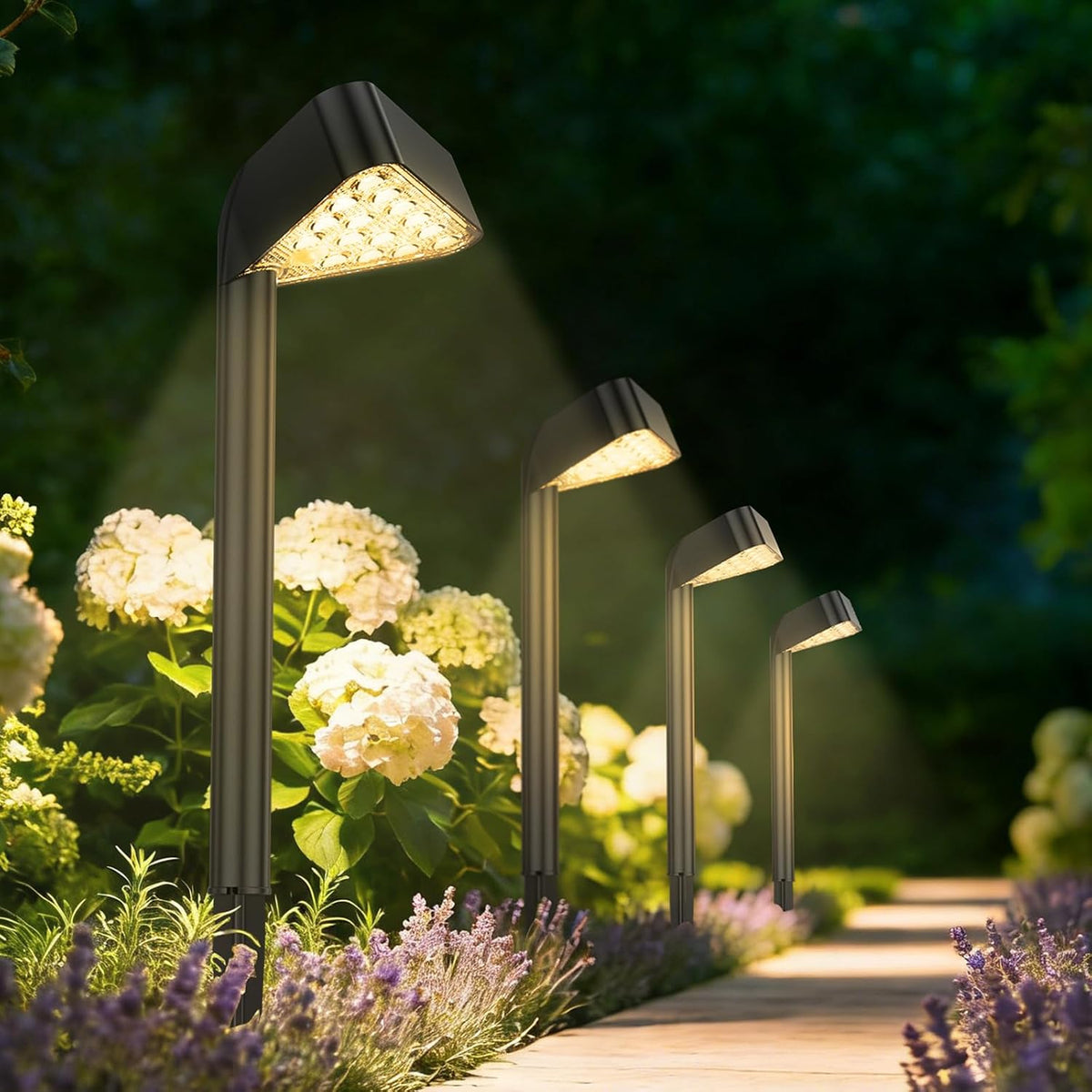 Solar Pathway Lights Outdoor Garden 4 Pack, 15 LED Brighter