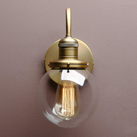 Lighting Modern Vintage Industrial Globe Sconce Wall Light Fitting with 5.9” Clear Glass Lampshade, for Office Home Kitchen Living Room Bedroom Loft Bar (Antique)