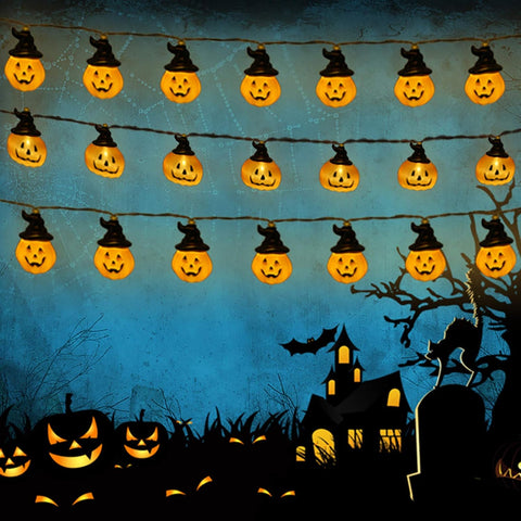 Jsdoin 5M Halloween Pumpkin Lights – 20 LED Battery Powered String Lights with Warm White Glow, Flash & Steady Modes for Indoor & Outdoor Party Decorations