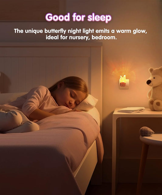 LED Plug in Night Light, Butterfly Night Light for Kids, LED Night Light Dusk to Dawn Sensor, RGB + Warm White, 3 Lighting Modes, Gifts for Girls, Kids, Room Decor