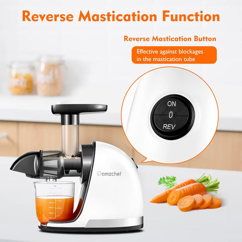 Cold Press Slow Juicer Machine – Masticating Juicer for Whole Fruits & Vegetables – BPA Free Extractor with 2 Cups & Brush – White