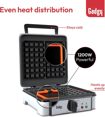 Waffle Maker 4-Slice – 1200W Waffle Iron with Adjustable Temp, LED Indicator & Non-Stick Plates – Breakfast & Dessert
