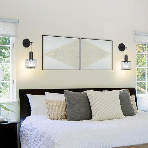 Battery Operated Wall Lights Set of 2 Black Crystal Indoor