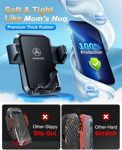 2025 VANMASS True Military-Grade Car Phone Holder Mount – Upgraded Strong Suction & Steel Vent Clip for Dashboard, Windshield, and Vent