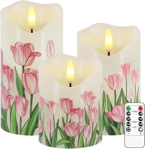 Halloween Flickering Flameless Candles, Set of 3 Candle Lamp with Remote Maple Leaf Battery Operated LED Candle with Timer, Real Wax Pillar Candles Lights Decor for Halloween Fall Thanksgiving Home