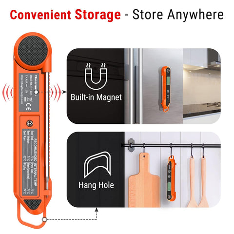 TP03H Orange Meat Thermometer IPX6 Waterproof Digital Food Probe