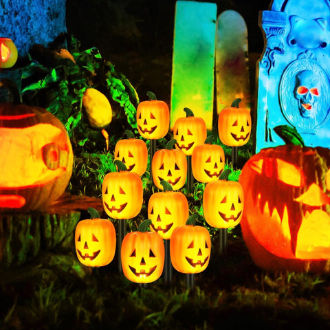 Housoutil Halloween Pumpkin Pathway Lights, 5 LED Garden Stake Lights