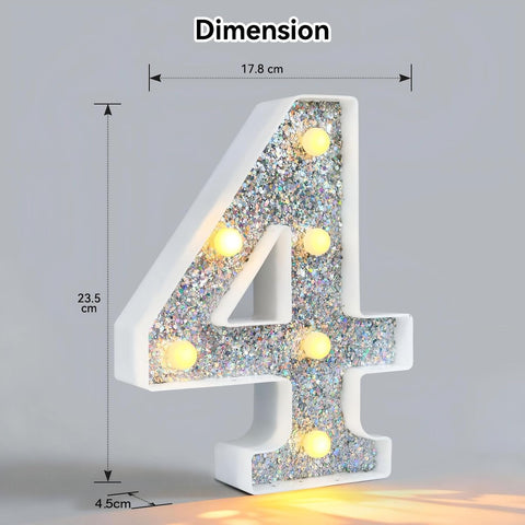 Silver Glitter LED Number Light – 8.86 Inch Marquee Number 4