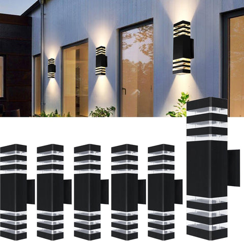 Outdoor Up And Down Light, 3 Layers Black Modern LED Wall Sconce - Waterproof Porch Light, With E27 Bulbs