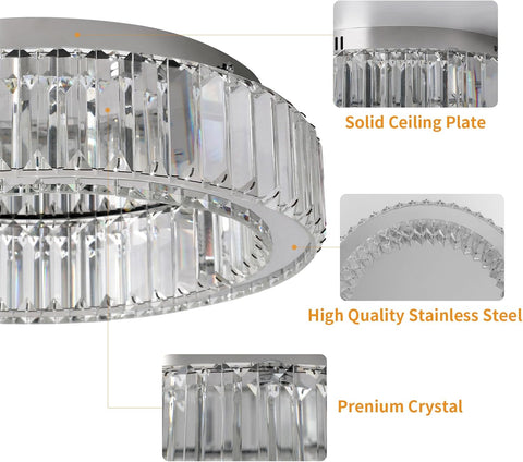 Modern Crystal Ceiling Light LED Chandelier Flush Mount with Remote