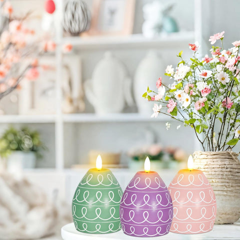Easter Egg Flameless LED Candles Set of 3, Scented Real Wax Egg-Shaped Decorative Candles for Home Table Centerpiece