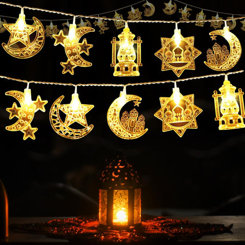 Ramadan Eid Mubarak String Lights – 1.5M Star Moon LED Fairy Lights with 10 LEDs, Battery Powered Decoration for Home & Parties