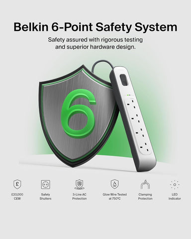 Belkin 4-Way Surge Protection Extension Lead 2m – White Power Strip with 4 Outlets – Keep Your Everyday Electronics Connected with Greater Peace of Mind