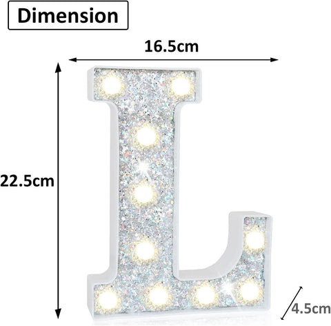 Silver Glitter LED Letter L – 8.86 Inch Marquee Light