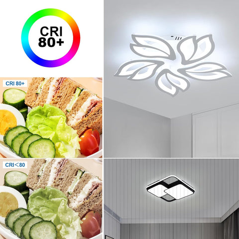 65W LED Ceiling Light 5850LM, 5-Light Modern Acrylic Flower Design, Cool White 6500K Fixture for Living Room, Bedroom, Kitchen