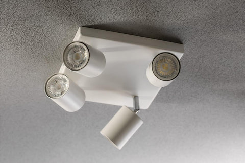 Modern 4 Way GU10 Ceiling Spotlights Adjustable White Square Fitting
