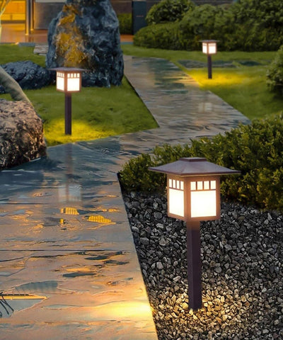 Retro Landscape Path Light, Vintage Chinese Style Bollard Lantern Gray Galvanized Steel E26 Base, IP65 Waterproof Outdoor Pathway Lighting for Garden Courtyard Walkway Patio(60CM)
