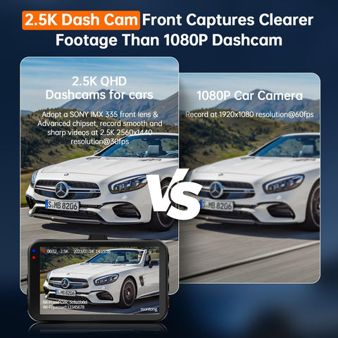 2.5K QHD WiFi Dash Cam with 128GB Card, Car Dash Camera Front 170° Wide Angle, Night Vision, G-Sensor, Loop Recording, Parking Monitor – Supports up to 256GB