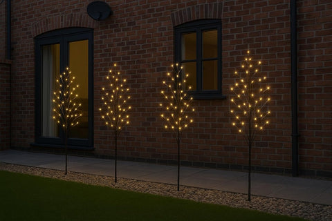 Festive Productions Set of 4 x 100cm Lit Twig Pathfinders – 384 Warm White LEDs – Indoor Outdoor Garden Christmas Lighting
