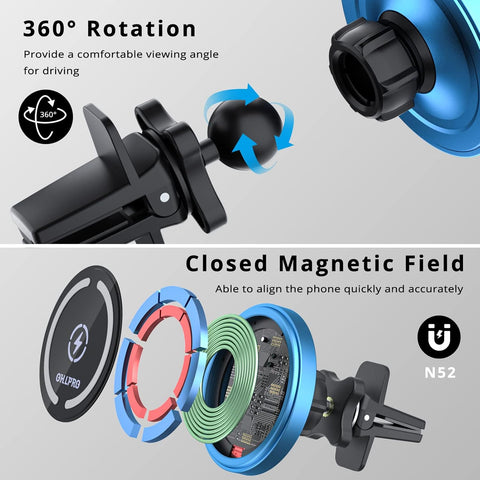 OHLPRO iPhone 16 MagSafe Car Mount Charger 15W Fast Charging