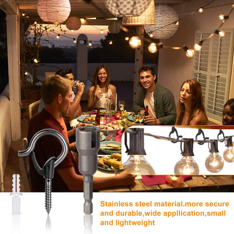 Screw in Hooks with Safety Buckle, (Black-32 PCS) | 7 Pcs Black Ceiling Hooks, Outdoor Garden Hooks for Christmas Lights,Rope Lights,Fairy Lights,Hanging Plants,Bird Feeders