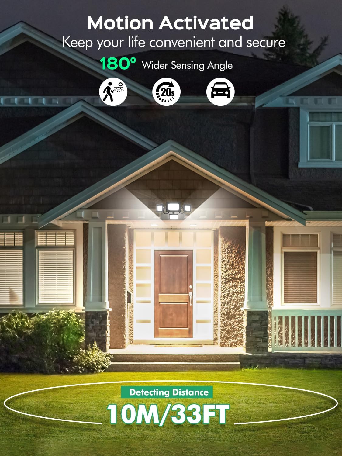 Home security light with motion detection features on a house exterior.